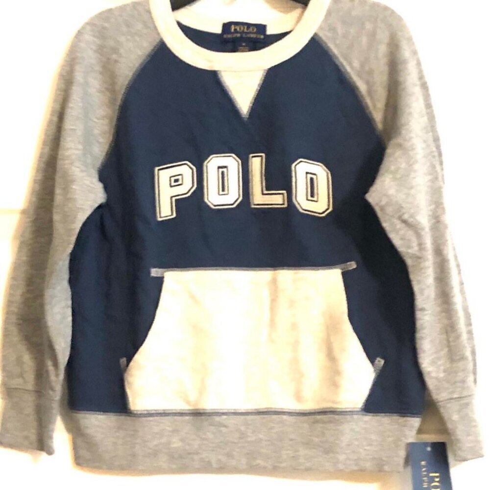 NWT POLO RALPH LAUREN Kids Cruise Sweatshirt Polo Logo Navy Colorblock 4